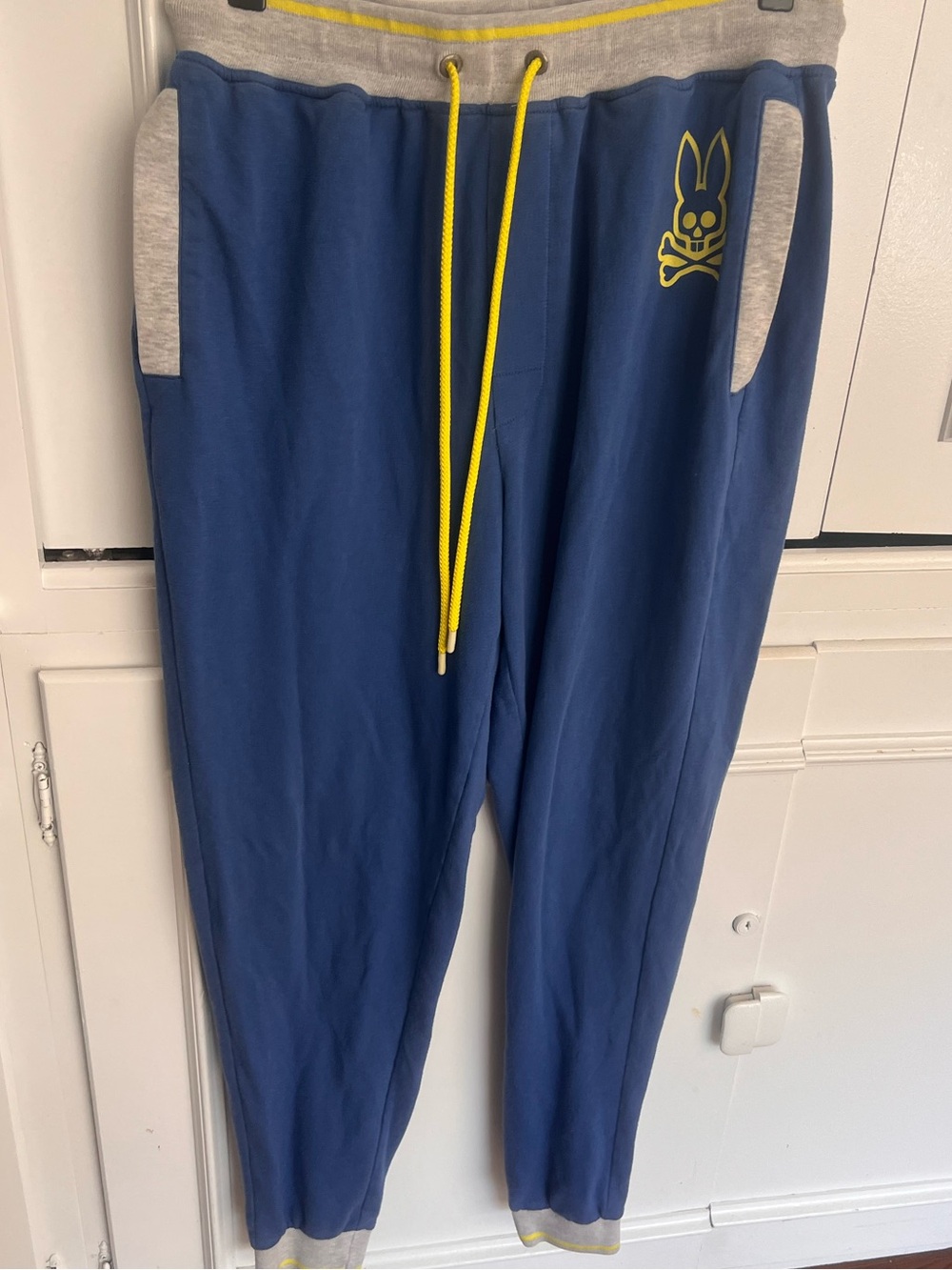 Psycho Bunny Navy Blue Jogger Pants with Yellow Drawstring